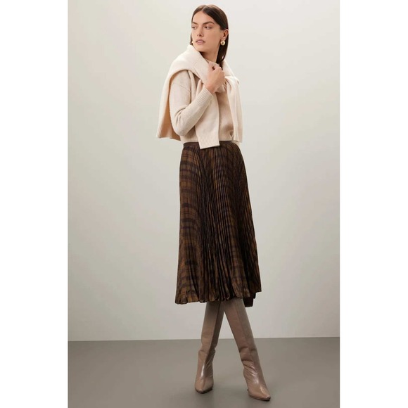 Polo Ralph Lauren Brown Plaid Pleated Midi Skirt XS TP Dark Academia Preppy - Picture 1 of 7